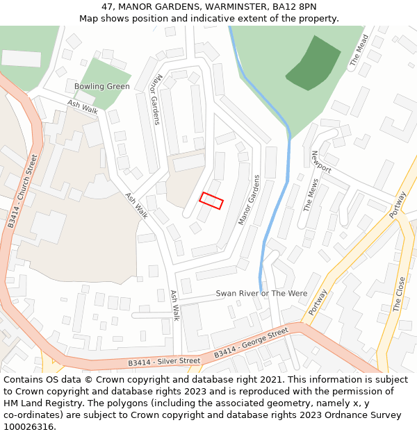 47, MANOR GARDENS, WARMINSTER, BA12 8PN: Location map and indicative extent of plot