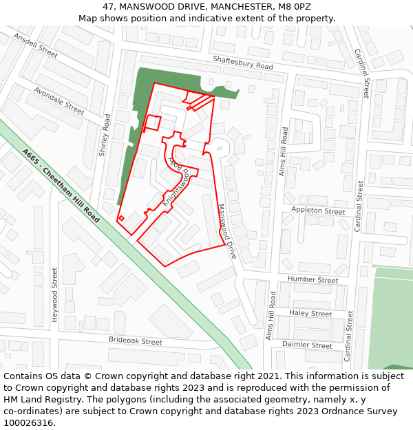 47, MANSWOOD DRIVE, MANCHESTER, M8 0PZ: Location map and indicative extent of plot