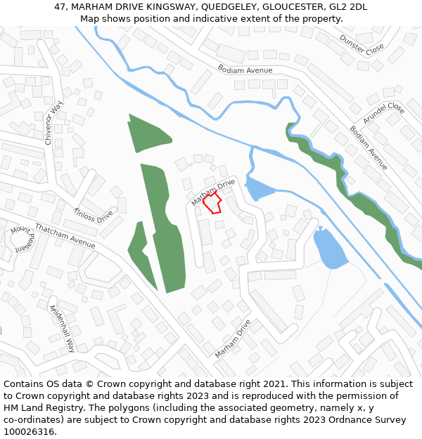 47, MARHAM DRIVE KINGSWAY, QUEDGELEY, GLOUCESTER, GL2 2DL: Location map and indicative extent of plot