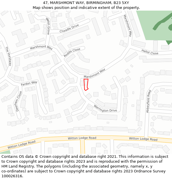 47, MARSHMONT WAY, BIRMINGHAM, B23 5XY: Location map and indicative extent of plot