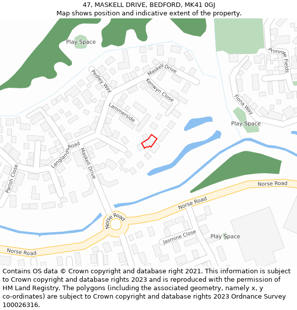 47, MASKELL DRIVE, BEDFORD, MK41 0GJ: Location map and indicative extent of plot