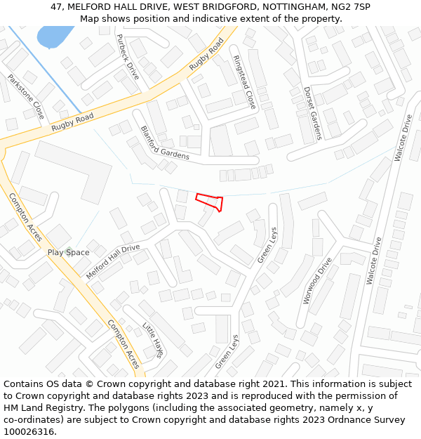 47, MELFORD HALL DRIVE, WEST BRIDGFORD, NOTTINGHAM, NG2 7SP: Location map and indicative extent of plot