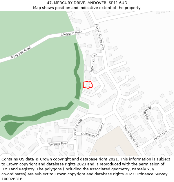 47, MERCURY DRIVE, ANDOVER, SP11 6UD: Location map and indicative extent of plot