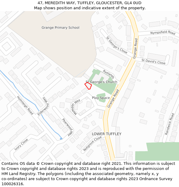 47, MEREDITH WAY, TUFFLEY, GLOUCESTER, GL4 0UD: Location map and indicative extent of plot