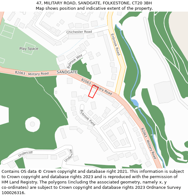 47, MILITARY ROAD, SANDGATE, FOLKESTONE, CT20 3BH: Location map and indicative extent of plot