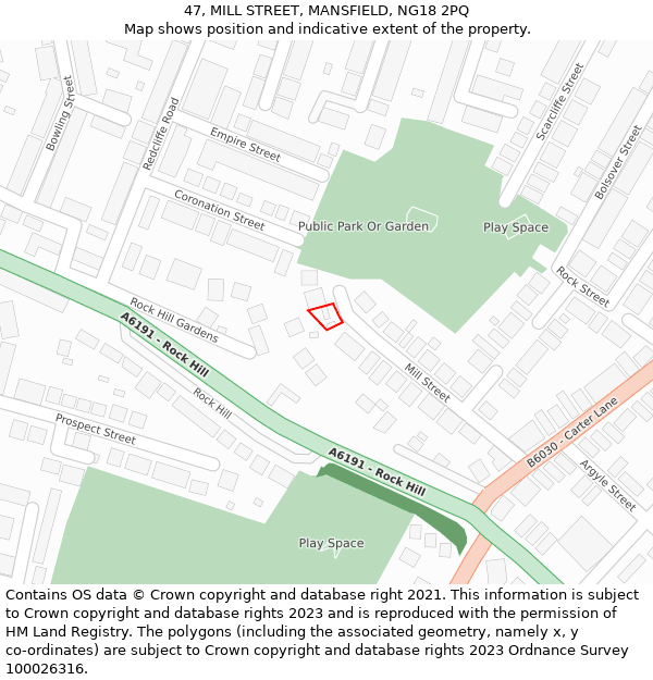 47, MILL STREET, MANSFIELD, NG18 2PQ: Location map and indicative extent of plot