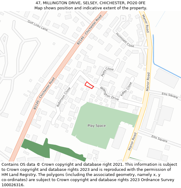 47, MILLINGTON DRIVE, SELSEY, CHICHESTER, PO20 0FE: Location map and indicative extent of plot