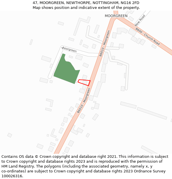 47, MOORGREEN, NEWTHORPE, NOTTINGHAM, NG16 2FD: Location map and indicative extent of plot