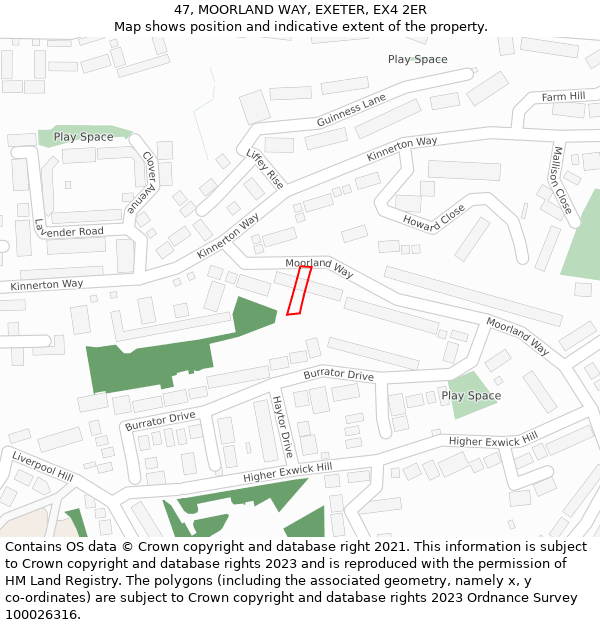 47, MOORLAND WAY, EXETER, EX4 2ER: Location map and indicative extent of plot