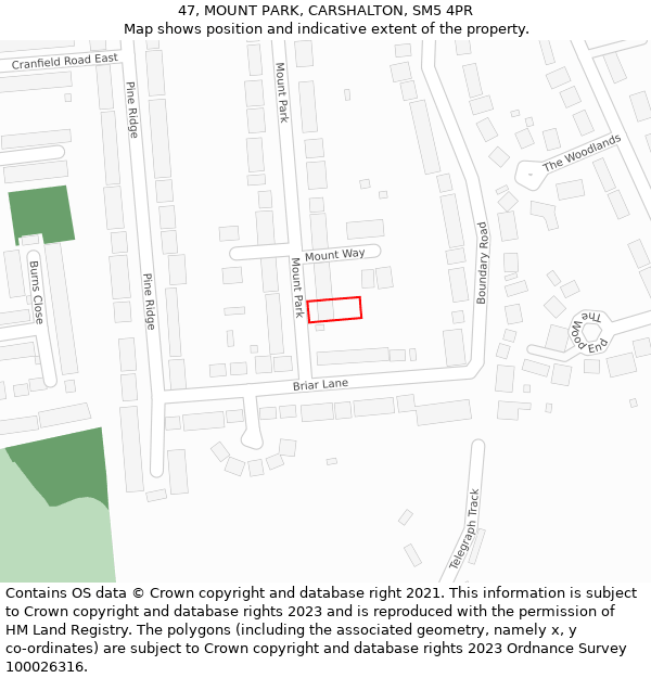 47, MOUNT PARK, CARSHALTON, SM5 4PR: Location map and indicative extent of plot