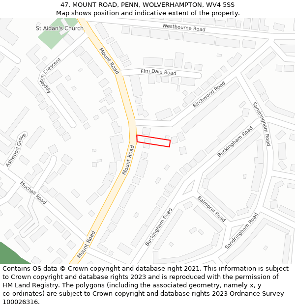 47, MOUNT ROAD, PENN, WOLVERHAMPTON, WV4 5SS: Location map and indicative extent of plot
