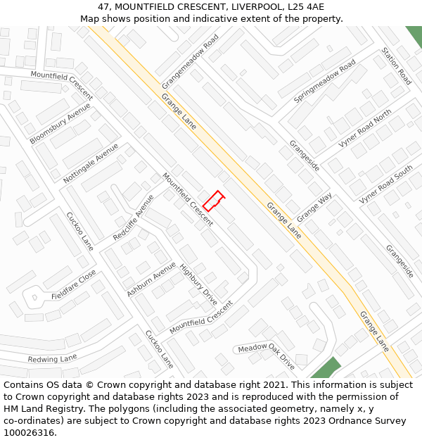 47, MOUNTFIELD CRESCENT, LIVERPOOL, L25 4AE: Location map and indicative extent of plot