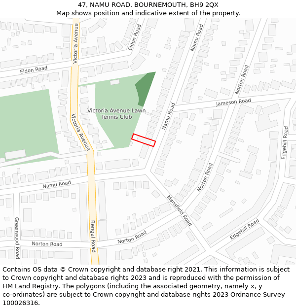 47, NAMU ROAD, BOURNEMOUTH, BH9 2QX: Location map and indicative extent of plot