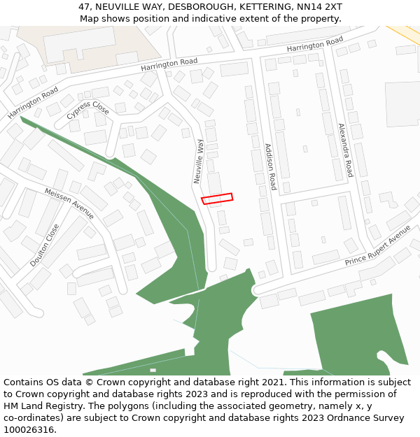 47, NEUVILLE WAY, DESBOROUGH, KETTERING, NN14 2XT: Location map and indicative extent of plot