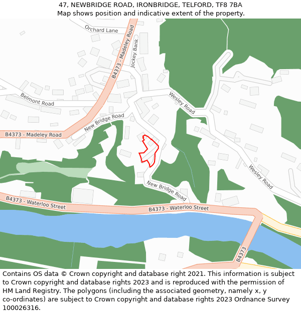 47, NEWBRIDGE ROAD, IRONBRIDGE, TELFORD, TF8 7BA: Location map and indicative extent of plot