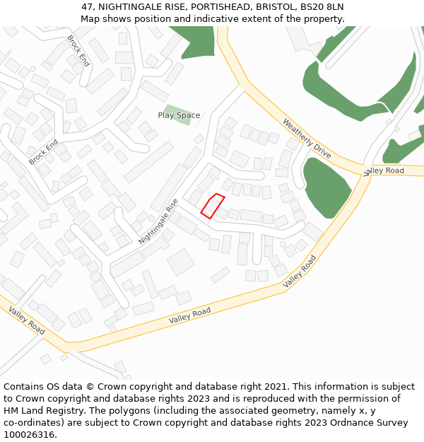47, NIGHTINGALE RISE, PORTISHEAD, BRISTOL, BS20 8LN: Location map and indicative extent of plot