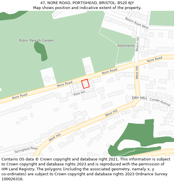 47, NORE ROAD, PORTISHEAD, BRISTOL, BS20 6JY: Location map and indicative extent of plot