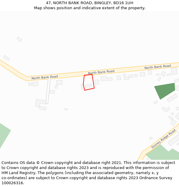 47, NORTH BANK ROAD, BINGLEY, BD16 1UH: Location map and indicative extent of plot
