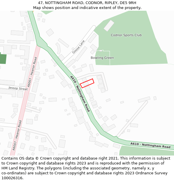 47, NOTTINGHAM ROAD, CODNOR, RIPLEY, DE5 9RH: Location map and indicative extent of plot