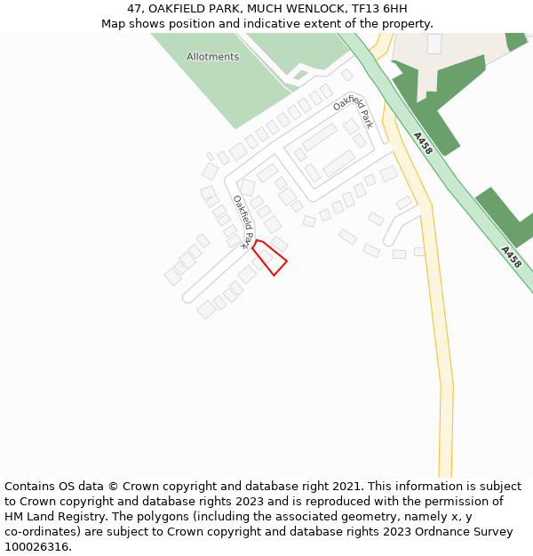 47, OAKFIELD PARK, MUCH WENLOCK, TF13 6HH: Location map and indicative extent of plot