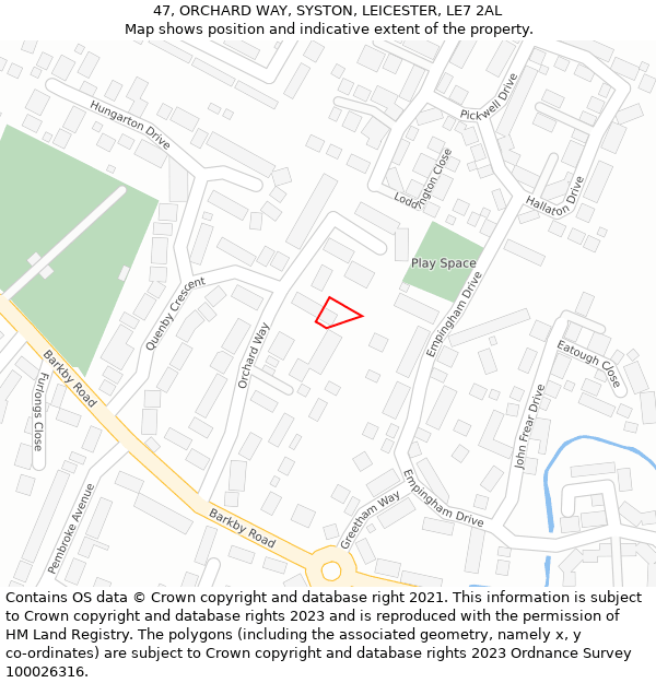 47, ORCHARD WAY, SYSTON, LEICESTER, LE7 2AL: Location map and indicative extent of plot