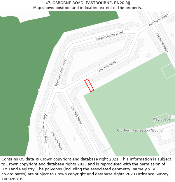 47, OSBORNE ROAD, EASTBOURNE, BN20 8JJ: Location map and indicative extent of plot
