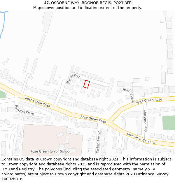 47, OSBORNE WAY, BOGNOR REGIS, PO21 3FE: Location map and indicative extent of plot