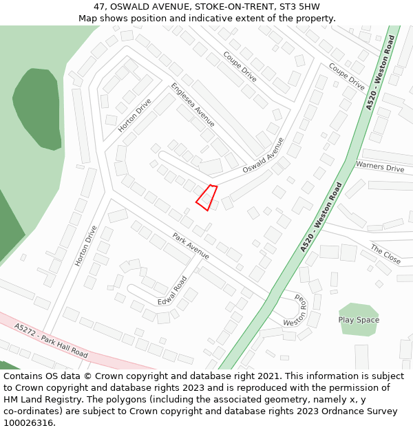 47, OSWALD AVENUE, STOKE-ON-TRENT, ST3 5HW: Location map and indicative extent of plot