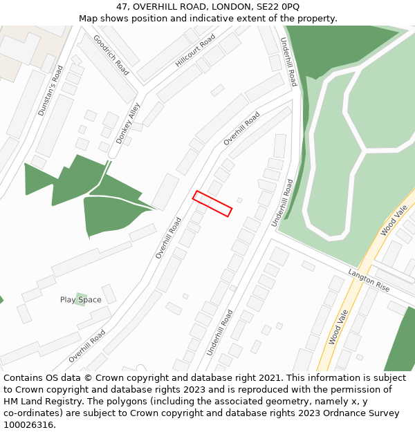 47, OVERHILL ROAD, LONDON, SE22 0PQ: Location map and indicative extent of plot