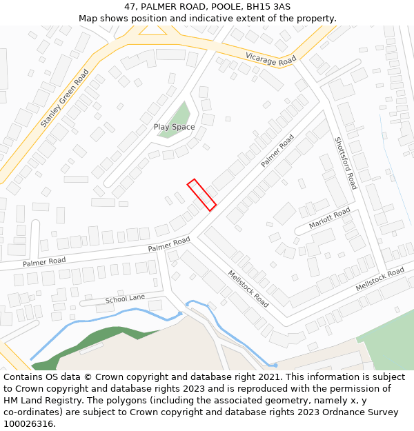 47, PALMER ROAD, POOLE, BH15 3AS: Location map and indicative extent of plot