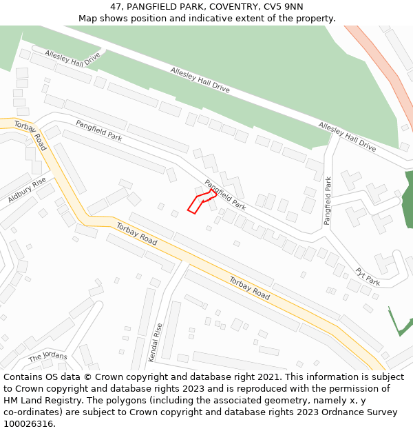 47, PANGFIELD PARK, COVENTRY, CV5 9NN: Location map and indicative extent of plot