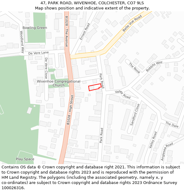 47, PARK ROAD, WIVENHOE, COLCHESTER, CO7 9LS: Location map and indicative extent of plot