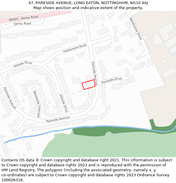 47, PARKSIDE AVENUE, LONG EATON, NOTTINGHAM, NG10 4AJ: Location map and indicative extent of plot