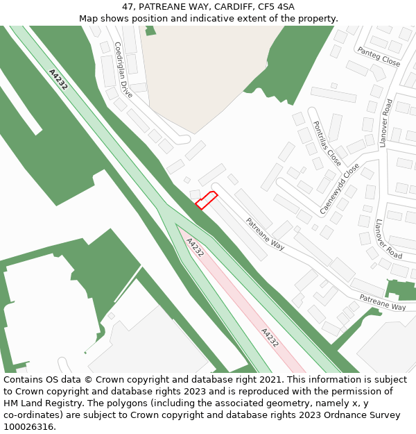 47, PATREANE WAY, CARDIFF, CF5 4SA: Location map and indicative extent of plot