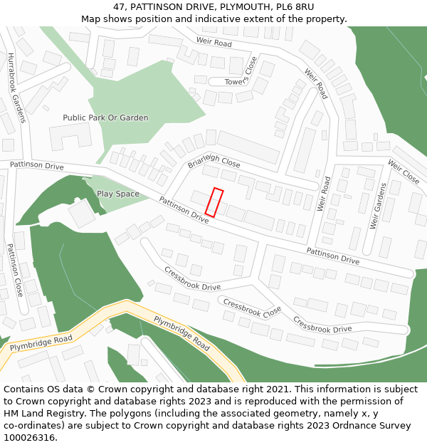 47, PATTINSON DRIVE, PLYMOUTH, PL6 8RU: Location map and indicative extent of plot