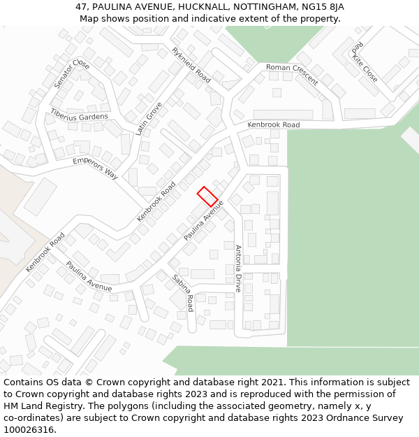 47, PAULINA AVENUE, HUCKNALL, NOTTINGHAM, NG15 8JA: Location map and indicative extent of plot