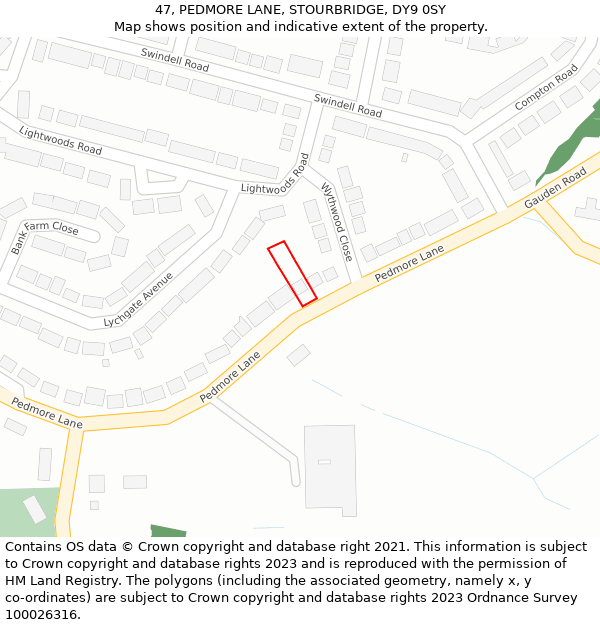47, PEDMORE LANE, STOURBRIDGE, DY9 0SY: Location map and indicative extent of plot