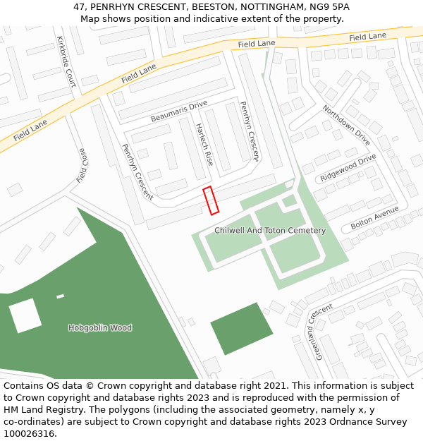 47, PENRHYN CRESCENT, BEESTON, NOTTINGHAM, NG9 5PA: Location map and indicative extent of plot