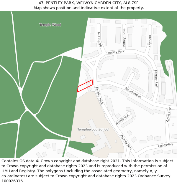 47, PENTLEY PARK, WELWYN GARDEN CITY, AL8 7SF: Location map and indicative extent of plot