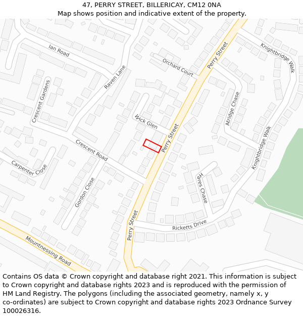 47, PERRY STREET, BILLERICAY, CM12 0NA: Location map and indicative extent of plot