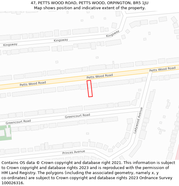 47, PETTS WOOD ROAD, PETTS WOOD, ORPINGTON, BR5 1JU: Location map and indicative extent of plot