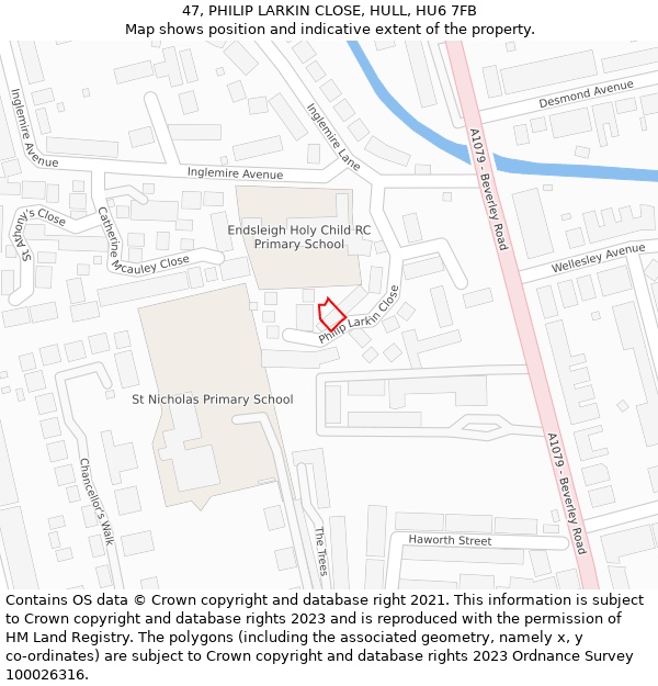 47, PHILIP LARKIN CLOSE, HULL, HU6 7FB: Location map and indicative extent of plot