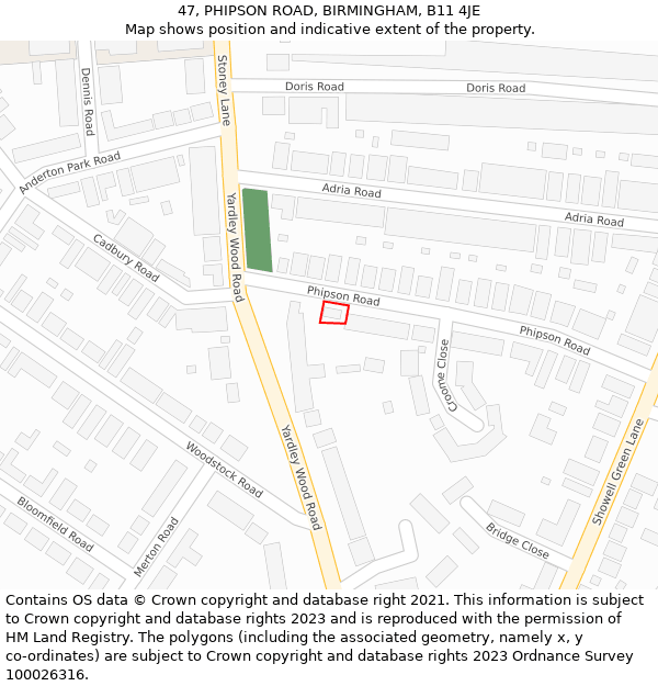 47, PHIPSON ROAD, BIRMINGHAM, B11 4JE: Location map and indicative extent of plot