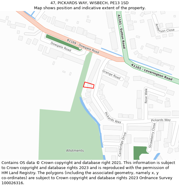 47, PICKARDS WAY, WISBECH, PE13 1SD: Location map and indicative extent of plot