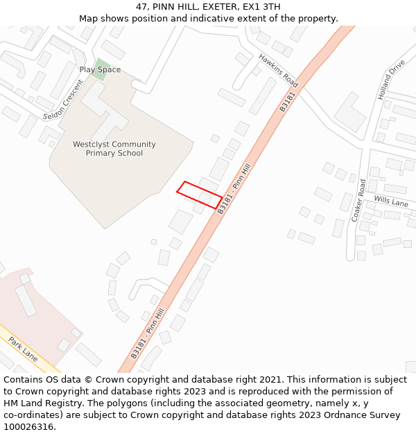 47, PINN HILL, EXETER, EX1 3TH: Location map and indicative extent of plot