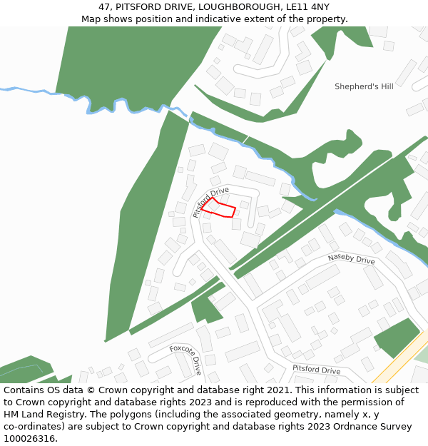 47, PITSFORD DRIVE, LOUGHBOROUGH, LE11 4NY: Location map and indicative extent of plot
