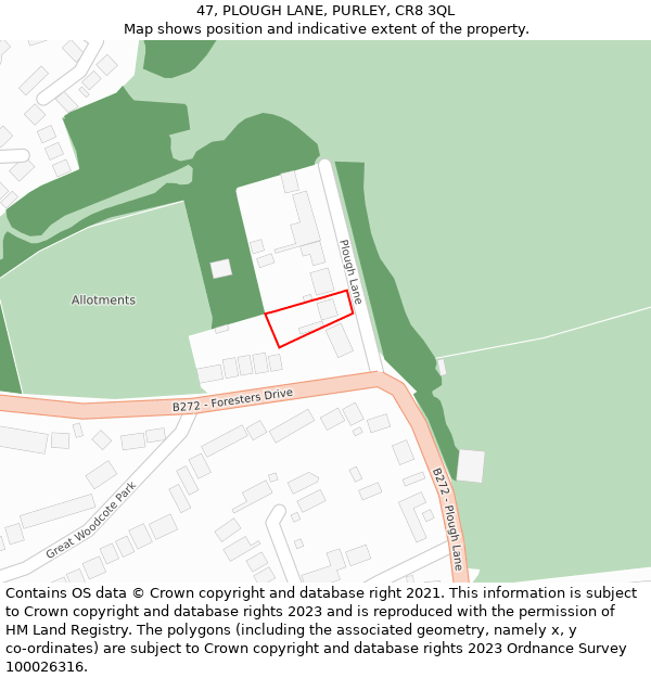 47, PLOUGH LANE, PURLEY, CR8 3QL: Location map and indicative extent of plot