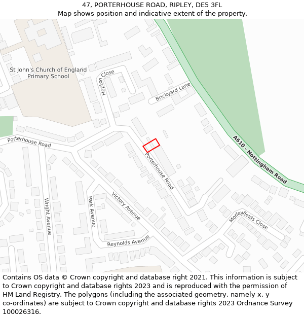 47, PORTERHOUSE ROAD, RIPLEY, DE5 3FL: Location map and indicative extent of plot