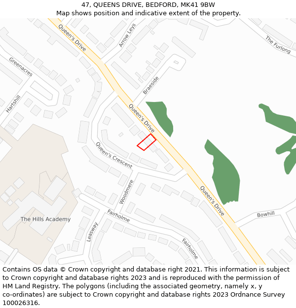 47, QUEENS DRIVE, BEDFORD, MK41 9BW: Location map and indicative extent of plot