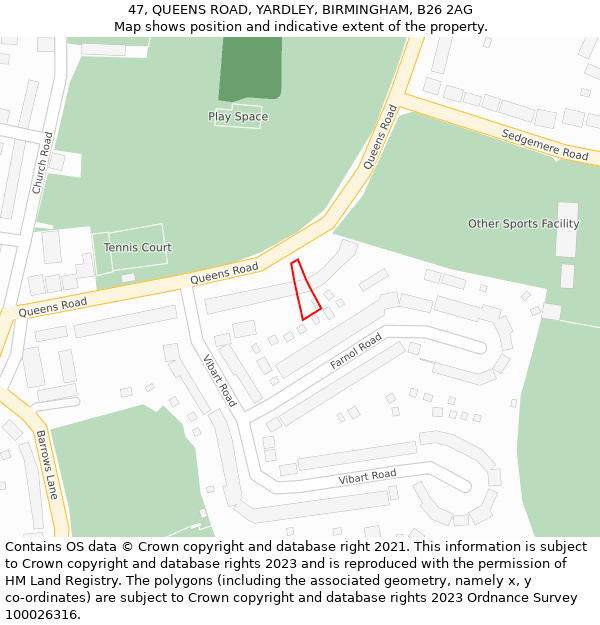 47, QUEENS ROAD, YARDLEY, BIRMINGHAM, B26 2AG: Location map and indicative extent of plot